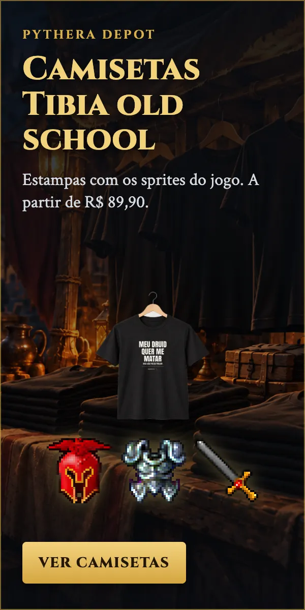 Camisetas Tibia old school da Pythera Depot, a partir de R$ 89,90