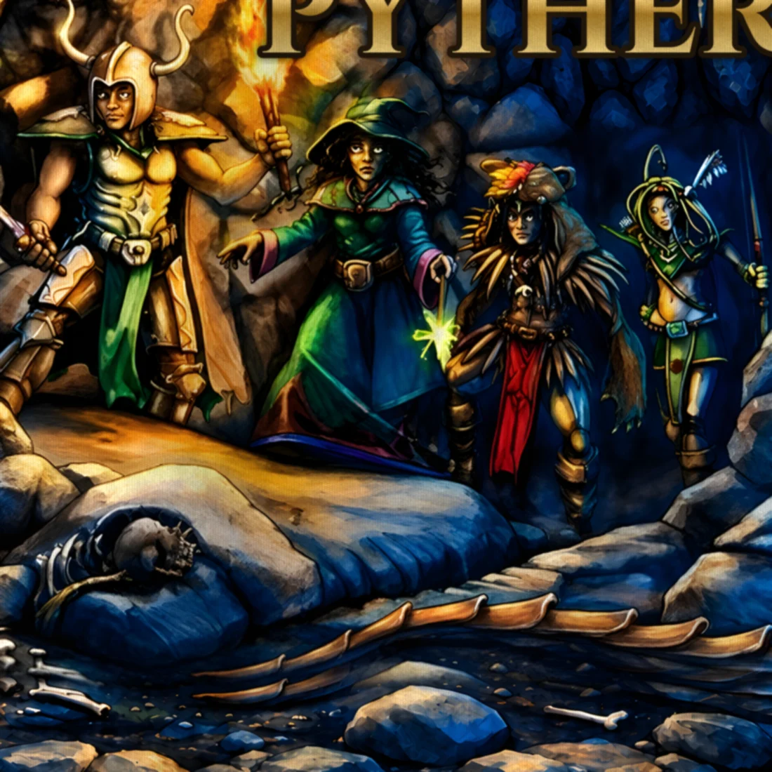 Camiseta Tibia Caverna · Pythera, detalhe da estampa